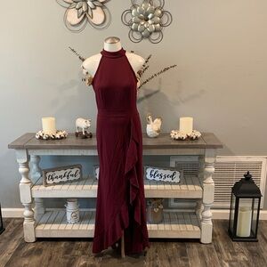 Elegant Burgundy Halter Dress
